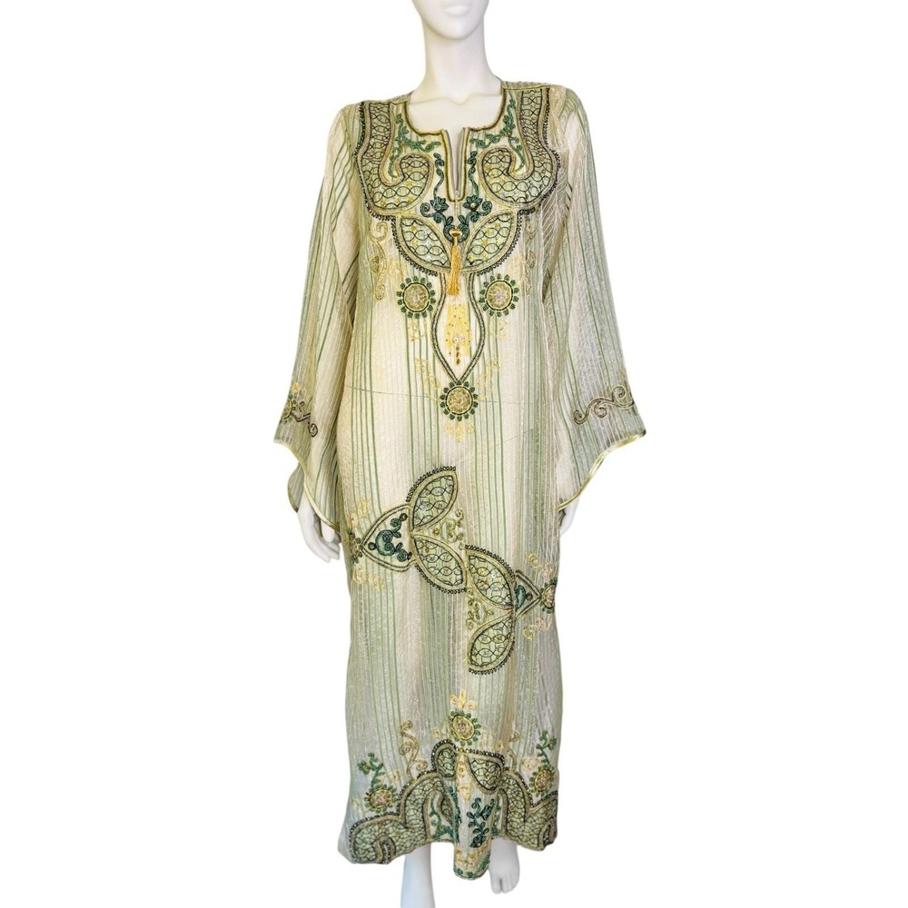 STUNNING 1970s  Metallic Caftan Hand Sewn Embellished Beaded and Sequin Caftan M